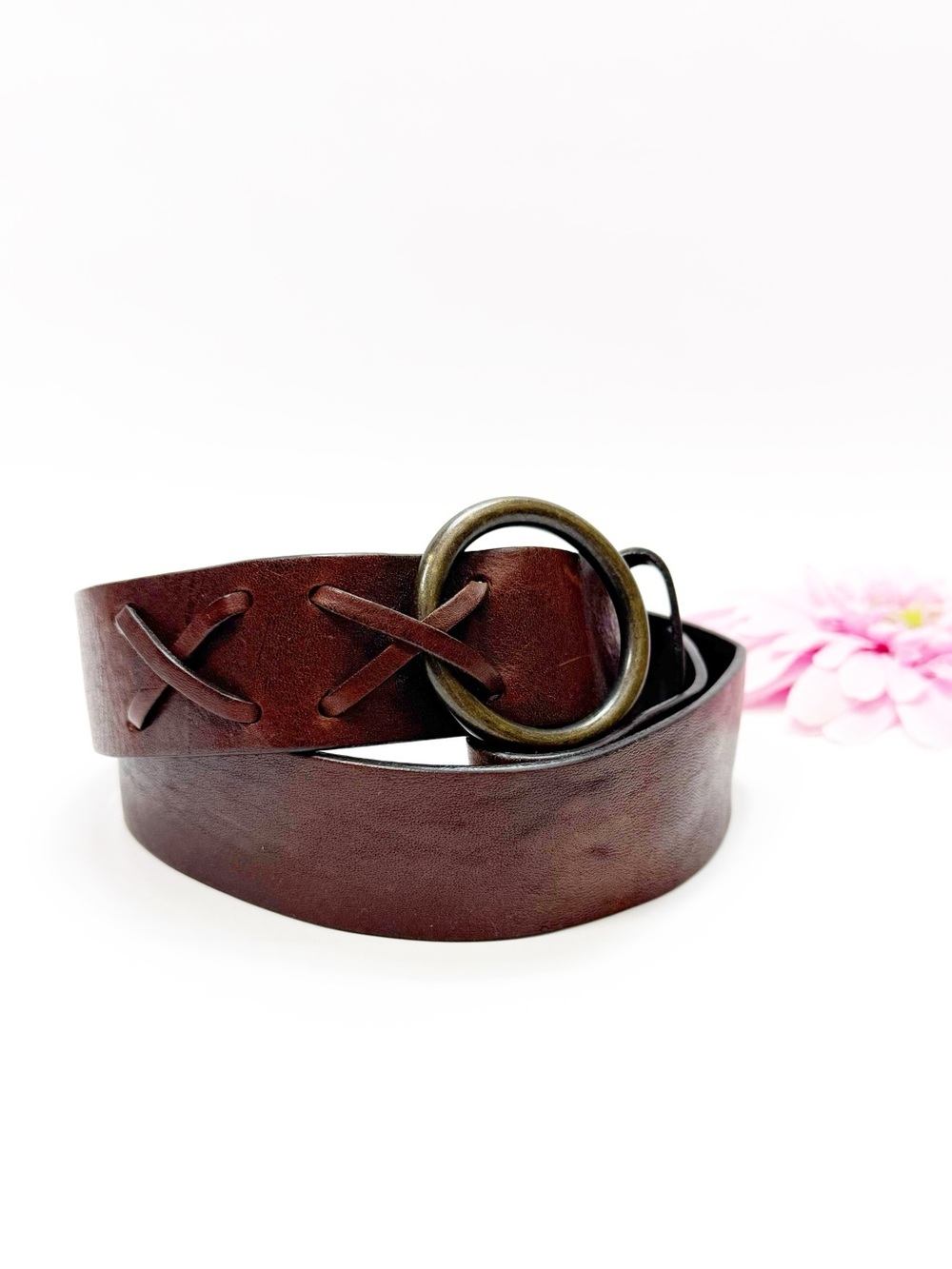Sundance Catalog Rhylee Italian Leather O Ring Belt Brown Boho Bohemian Western